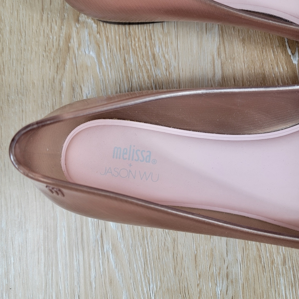 Melissa + Jason Wu Rose Gold Jelly Shoe with Black Bow - Picture 11 of 11